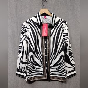 NWT Mundefeis Zebra Print Button Shirt Women's S Boho Retro 90s Y2K